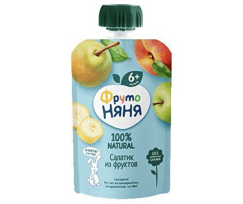 Фруто Няня пюре сошет, салатик из фруктов, с 6+ месяцев, 90 г.